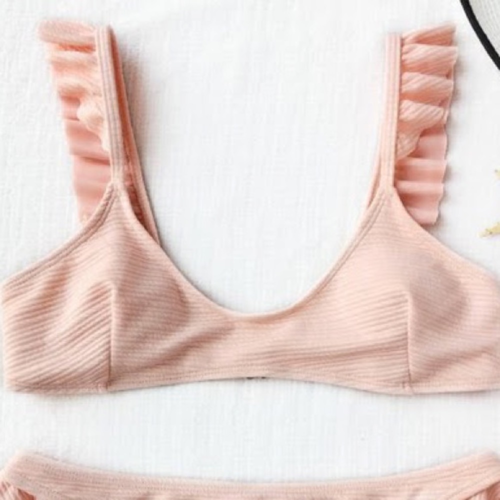 pink ruffle strap top bikini